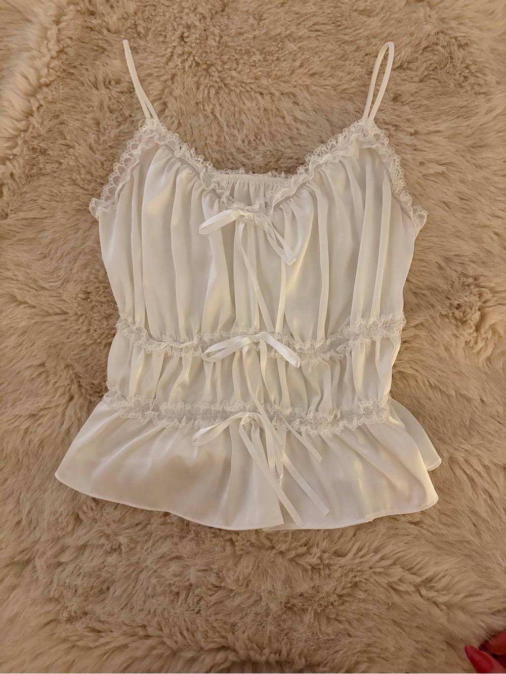 Dazy White Satin Lace-Trim Cami